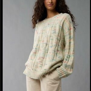 American Eagle Outfitters Cream Speckled Cable Knit Sweater